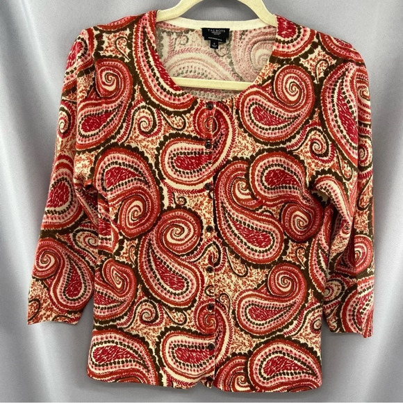 Talbots Pure Merino Wool Paisley Button Front Cárdigan Sweater Size Small Petite - Picture 1 of 6